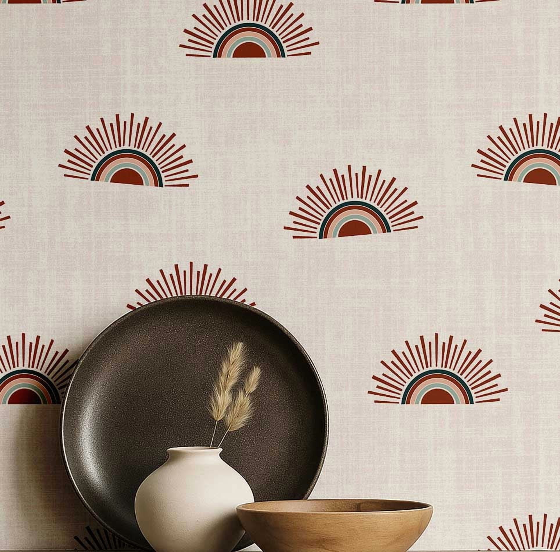 Fresh Look at S4Sassy Half Rainbow Burst Wallpaper Red Bohemian Wall Covering 25