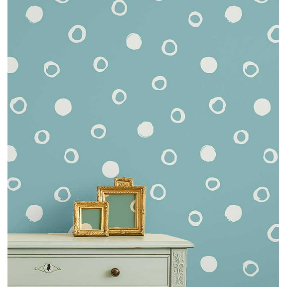 S4Sassy Hand-Drawn Polka Dot Wallpaper - Teal Wall Covering, 25" X 60" Self-Adhesive Plain Vinyl Wallpaper, Easy Diy Wall Covering For Kids Bedroom, Kids Room Decor, Playroom
