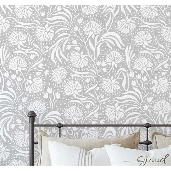 S4Sassy Hand-drawn Dandelion Bloom Wallpaper - Grey Wall Covering, 25" x 240" Self-Adhesive Vinyl Wallpaper, Walls Wrap, Easy DIY Wall Covering For Farmhouse Bedroom, Cabinets, Living Spaces