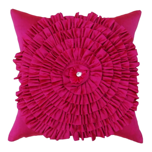 S4Sassy Handcrafted Decorative Magenta Ruffled Cushion Cover Floral Pillowcase Square Throw 12 x 12