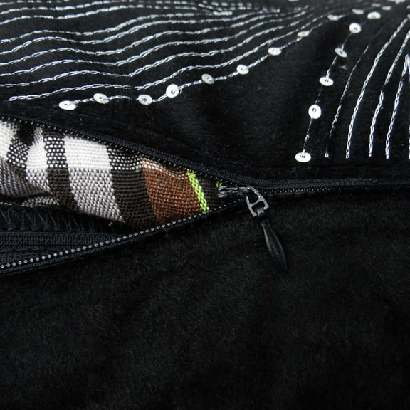 S4Sassy Handcrafted Silver Sequance Cushion Cover Velvet Black Pillow Case Square Throw 20 x 20