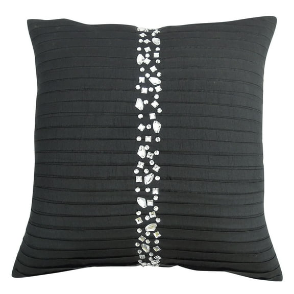 S4Sassy Handmade Decorative Throw Cushion Cover Black Stone Beaded Pillow Case Square 12 x 12