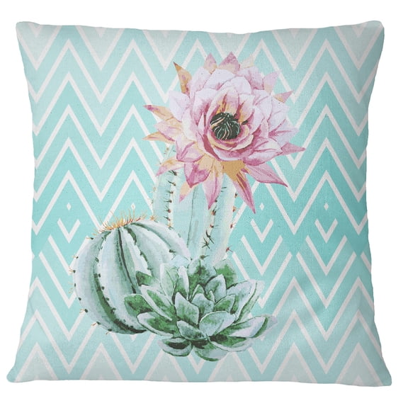 S4Sassy Home Decor Floral Cactus Print Square Aqua Pillow Case Throw Cushion Cover - Choose Size
