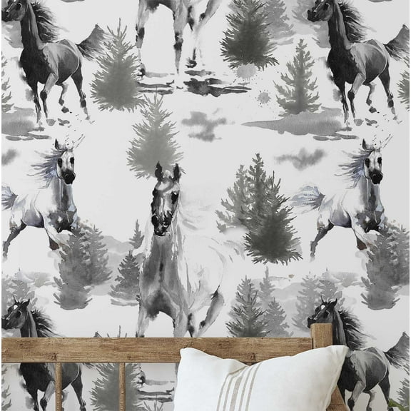 S4Sassy Horse Print Wallpaper - Removable Wall Covering, 25" X 60" Self-Adhesive Plain Vinyl Wallpaper, Decorative, Easy Diy Wall Covering For Bedroom, Living Room, Living Spaces - Gray