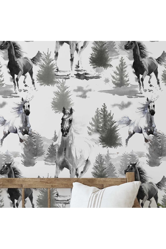 Horse Print Wallpaper - Removable Wall Covering, 25" X 60" Self-Adhesive Plain Vinyl Wallpaper, Decorative, Easy Diy Wall Covering For Bedroom, Living Room, Living Spaces - Gray
