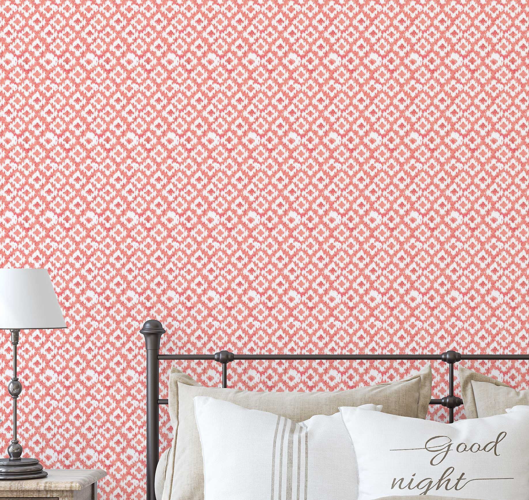 S4Sassy Ikat Diamond Print Wallpaper Pink Wall Covering, 25" X 120
