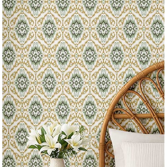 S4Sassy Ikat Geometric Wallpaper - Beige Wall Covering, 25" X 60" Self-Adhesive Vinyl Walls Paper, Wall Wrap, Easy Diy Walls Covering For Farmhouse Bedroom, Living Room, Cabinets, Living Spaces