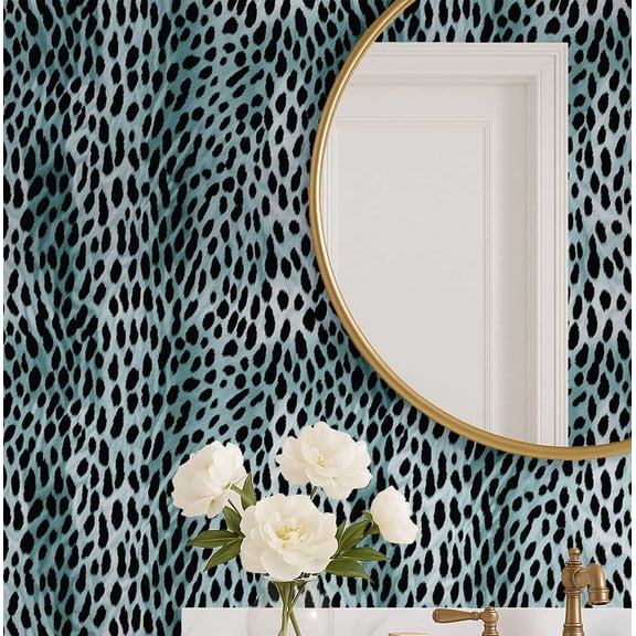 S4Sassy Leopard Print Wallpaper- Blue Animal Theme Removable Walls Covering, 25" x 120" Self-Adhesive Vinyl Wall Paper, Decorative Wallwrap, Easy DIY Walls Covering For Bedroom, Living Room
