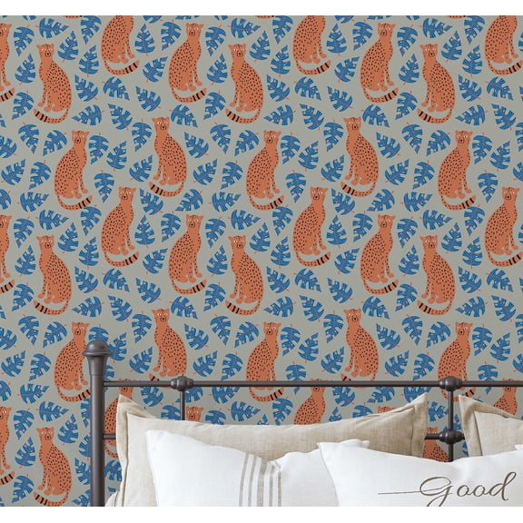 S4Sassy Leopard Safari Print Wallpaper- Jungle Removable Wall Covering,25" x 120" Self-Adhesive Textured Vinyl Wallpaper, Decorative Wall Wrap, Easy DIY Wall Covering For Bedrooms- Grey
