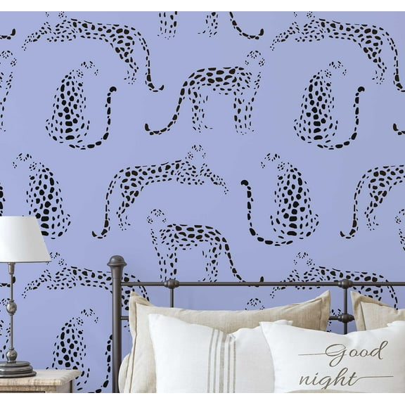 S4Sassy Leopard Wallpaper - Jungle Removable Wall Covering, 25" X 120" Self-Adhesive Vinyl Walls Paper, Decorative Wallwrap, Easy Diy Walls Covering For Bedroom, Living Room, Living Spaces - Blue