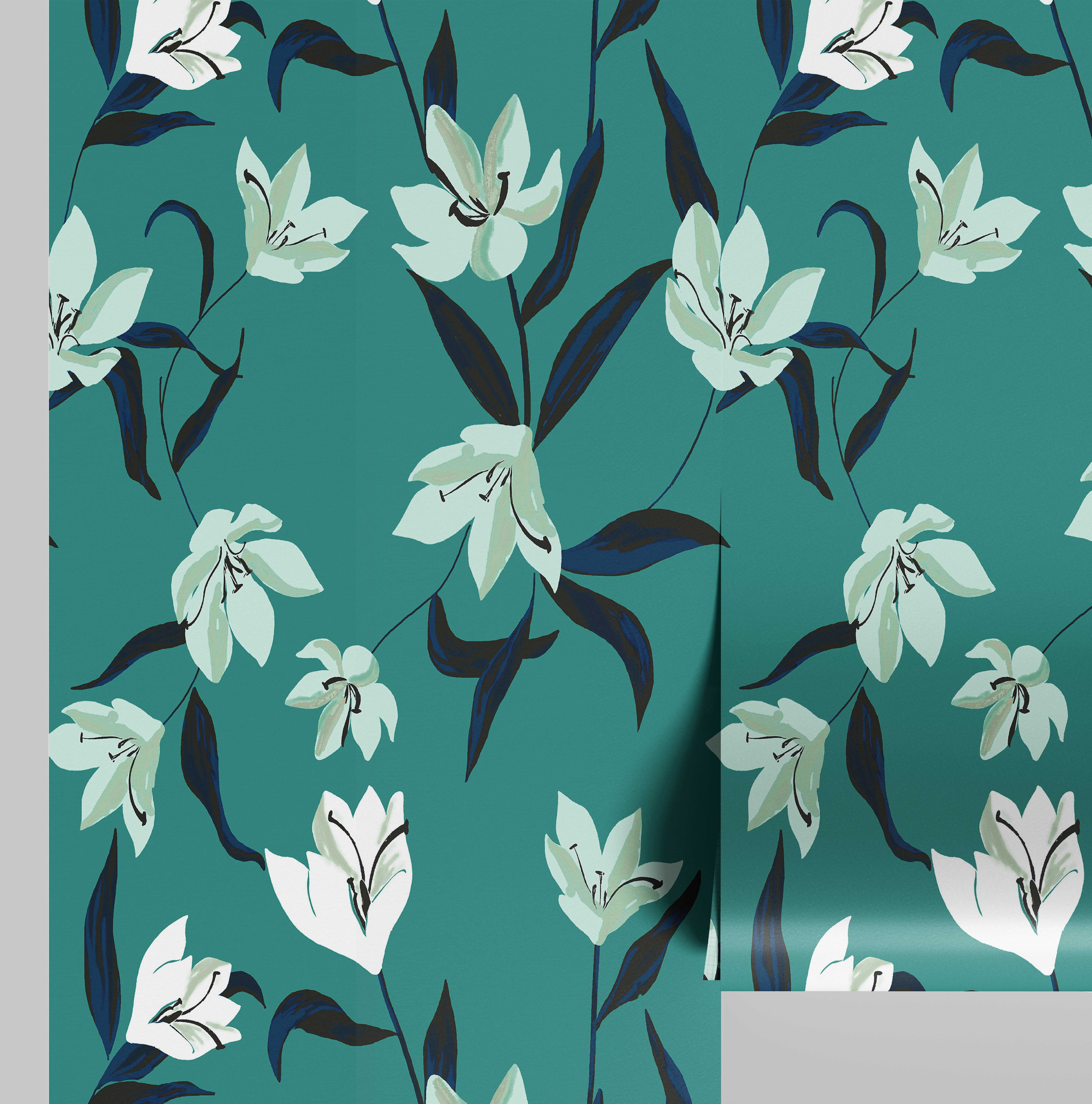 Image showcasing S4Sassy Lily Flower Wallpaper - Green Wall Covering, 25
