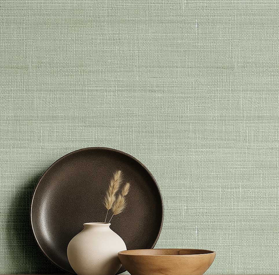 Image showcasing S4Sassy Linen Texture Wallpaper - Green Wall Covering, 25