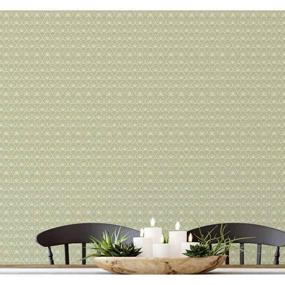 S4Sassy Lotus Mini Print Wallpaper - Asian Style Wall Covering, 25" x 60" Self-Adhesive Wallpaper, Decorative Wall Wrap, Easy DIY Decor For Bedroom, Living Room, Living Spaces - Green