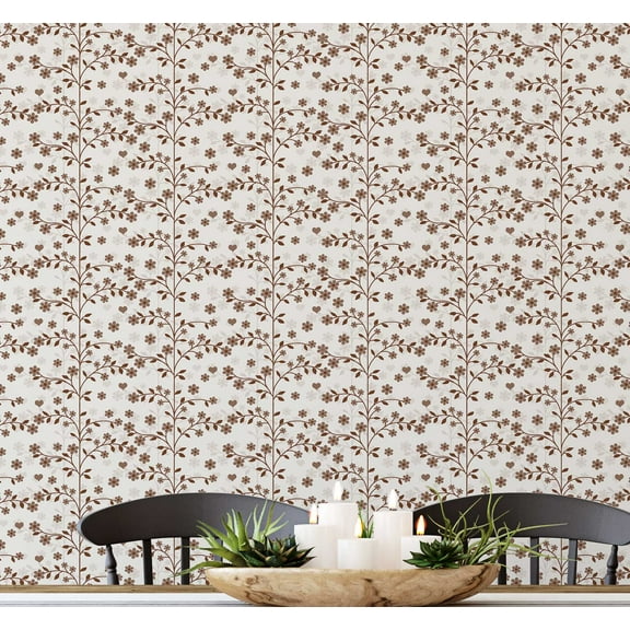 S4Sassy Mini Floral Vine Wallpaper - Brown Wall Covering, 25" x 360" Self-Adhesive Vinyl Wallpaper, Decorative Wall Wrap, Easy DIY Decor For Bedroom, Living Room, Cabinets, Living Spaces