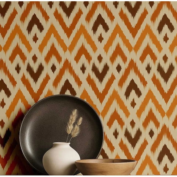 S4Sassy Minimal Leaf Wallpaper - Asian Style Wall Covering, 25" x 360" Self-Adhesive Vinyl Wall Paper, Decorative Walls Wrap, Easy DIY Walls Covering For Bedroom, Living Room - Orange