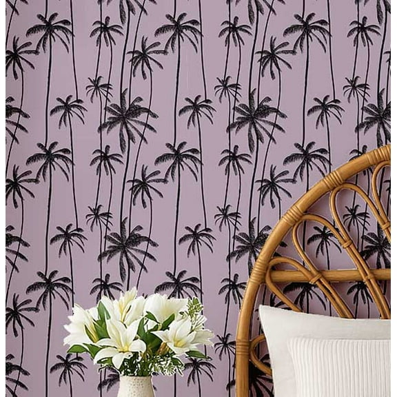 S4Sassy Minimal Palm Tree Wallpaper - Purple Wall Covering, 25" X 360" Self-Adhesive Vinyl Walls Paper, Decorative Wallwrap, Easy Diy Walls Covering For Bedroom, Living Room, Living Space