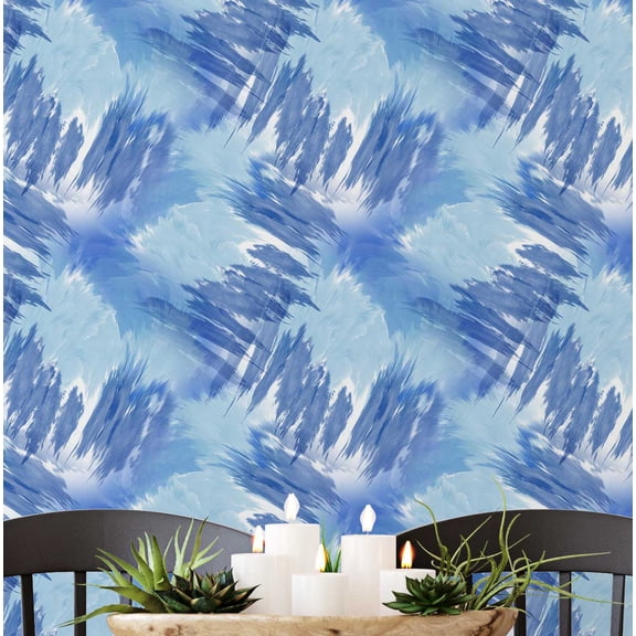 S4Sassy Modern Abstract Brush Stroke Print Wallpaper - Blue Wall Covering, 25" X 240" Self-Adhesive Textured Vinyl Walls Paper, Decorative Wall Wrap, Easy Diy Walls Covering For Bedroom