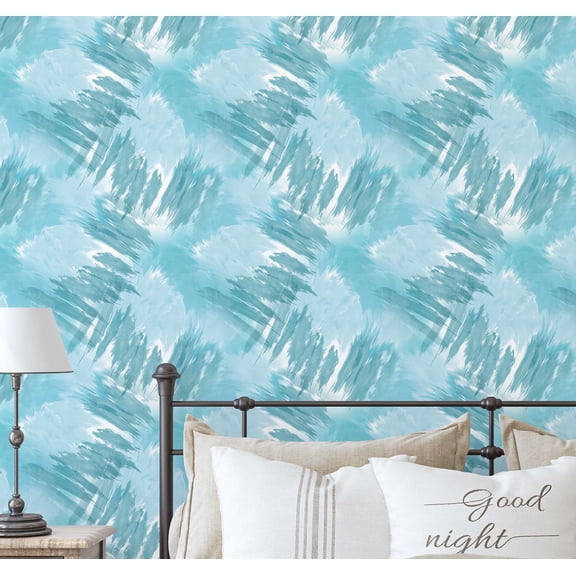 S4Sassy Modern Abstract Brush Stroke Print Wallpaper - Blue Wall Covering, 25" X 360" Self-Adhesive Textured Vinyl Walls Paper, Decorative Wall Wrap, Easy Diy Walls Covering For Bedroom