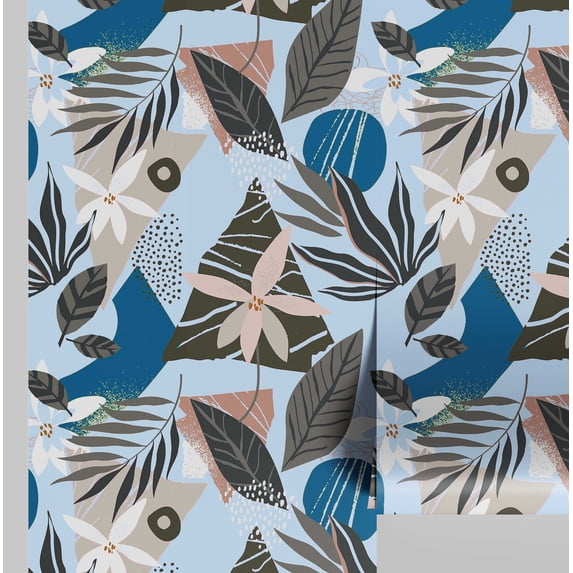 S4Sassy Modern Abstract Floral Wallpaper - Blue Wall Covering, 25" x 360" Self-Adhesive Vinyl Walls Paper, Decorative Walls Wrap, Easy DIY Wall Covering For Bedroom, Cabinets, Living Spaces