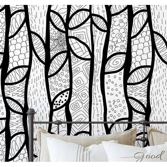 S4Sassy Modern Abstract Tree Pattern Wallpaper- Black Wall Covering,25" x 60" Self-Adhesive Vinyl Wallpaper, Decorative Walls Wrap, Easy DIY Wall Covering For Bedroom, Cabinets, Living Space