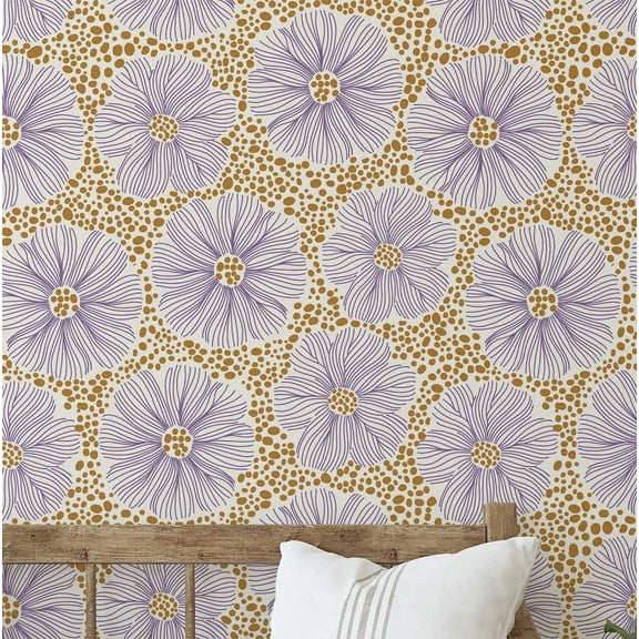 S4Sassy Modern Artistic Floral Wallpaper Purple Walls Covering, 25" x 120" Self-Adhesive Vinyl Wall Paper, Decorative Wallwrap, Easy DIY Wall Covering For Bedroom, Cabinets, Living Spaces