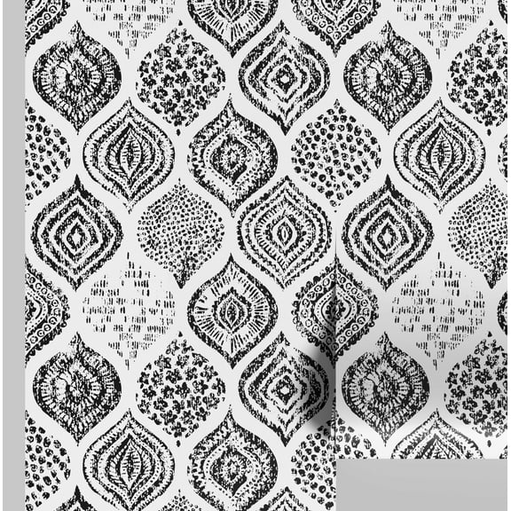 S4Sassy Modern Boho Paisley Wallpaper - Black Wall Covering, 25" x 60" Self-Adhesive Textured Vinyl Wall Paper, Decorative Wallwrap, Easy DIY Walls Covering For Bedroom, Cabinets, Living Spaces