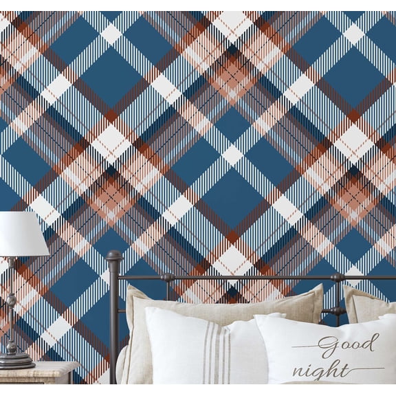 S4Sassy Modern Checkered Plaid Print Wallpaper - Blue Wall Covering, 25" X 60" Self-Adhesive Vinyl Walls Paper, Decorative Wall Wrap, Easy Diy Walls Covering For Bedroom, Cabinets, Living Spaces