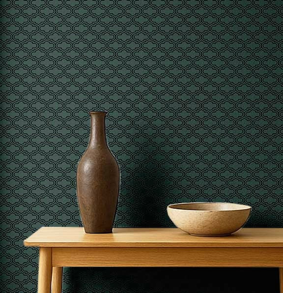 S4Sassy Modern Geometric Quatrefoil Wallpaper - Green Wall Covering, 25 ...