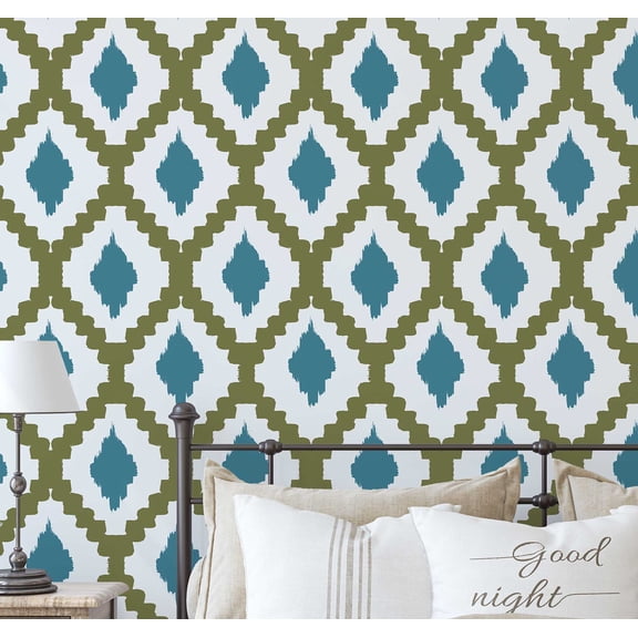 S4Sassy Modern Ikat Diamond Wallpaper - Blue Bohemian Wall Covering, 25" X 60" Self-Adhesive Vinyl Walls Paper, Decorative Wallwrap, Easy Diy Walls Covering For Bedroom, Cabinets, Living Spaces