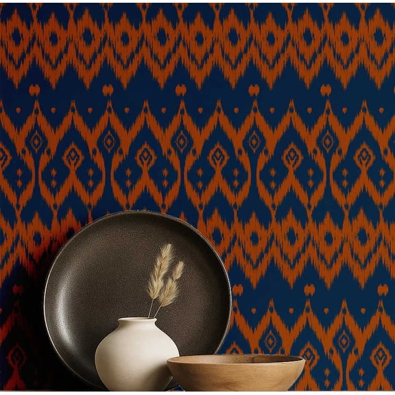 S4Sassy Modern Ikat Print Wallpaper - Blue Bohemian Walls Covering, 25" x 60" Self-Adhesive Vinyl Wall Paper, Decorative Wallwrap, Easy DIY Walls Covering For Bedroom, Cabinets, Living Spaces