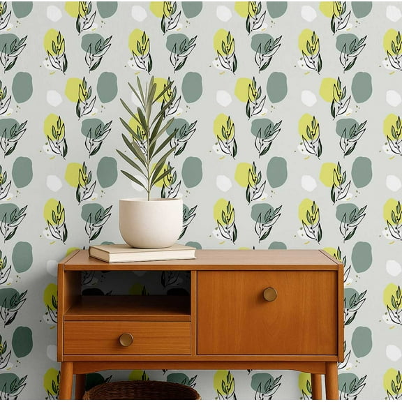 S4Sassy Modern Leaf Wallpaper - Gray Bohemian Wall Covering, 25" X 240" Self-Adhesive Textured Vinyl Wallpaper, Decorative Wallwrap, Easy Diy Wall Covering For Bedroom, Cabinets, Living Spaces