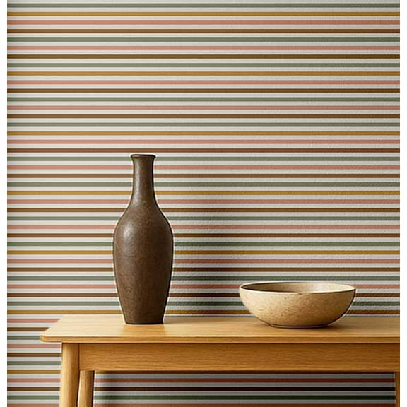 S4Sassy Modern Neutral Stripe Wallpaper - Multicolor Wall Covering, 25" X 60" Self-Adhesive Textured Vinyl Wallpaper, Decorative Wallwrap, Easy Diy Wall Covering For Bedroom, Cabinets, Living Spaces