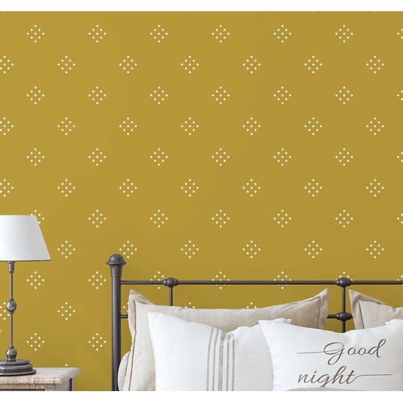 S4Sassy Modern Polka Dotted Diamond Wallpaper- Yellow Bohemian Wall Covering, 25"X 360" Self-Adhesive Textured Vinyl Walls Paper, Decorative Wallwrap, Diy Walls Covering For Bedroom