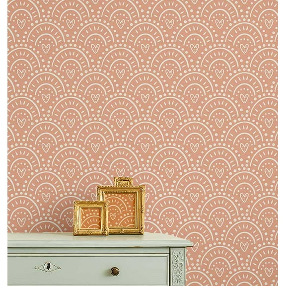 S4Sassy Modern Rainbow Heart Wallpaper- Peach Bohemian Wall Covering, 25" X 60" Self-Adhesive Plain Vinyl Wallpaper, Decorative Wallwrap, Easy Diy Wall Covering For Bedroom, Cabinet, Living Spaces