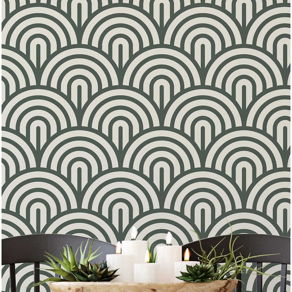 S4Sassy Modern Semi-Circle Geometric Wallpaper- Beige Wall Covering,25" x 60" Self-Adhesive Textured Vinyl Wallpaper, Decorative Walls Wrap, Easy DIY Wall Covering For Bedroom, Cabinets, Living Space