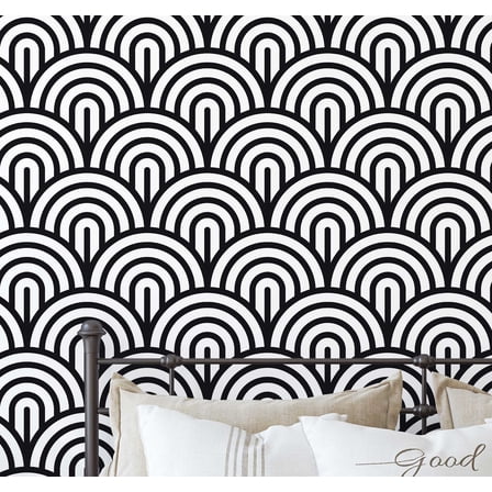 S4Sassy Modern Semi-Circle Geometric Wallpaper- Black Wall Covering,25" x 120" Self-Adhesive Vinyl Wallpaper, Decorative Walls Wrap, Easy DIY Wall Covering For Bedroom, Cabinets, Living Space