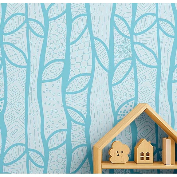 S4Sassy Modern Tree Sketch Print Wallpaper - Blue Wall Covering, 25" X 240" Self-Adhesive Textured Vinyl Walls Paper, Decorative Wall Wrap, Easy Diy Walls Covering For Bedroom, Cabinets