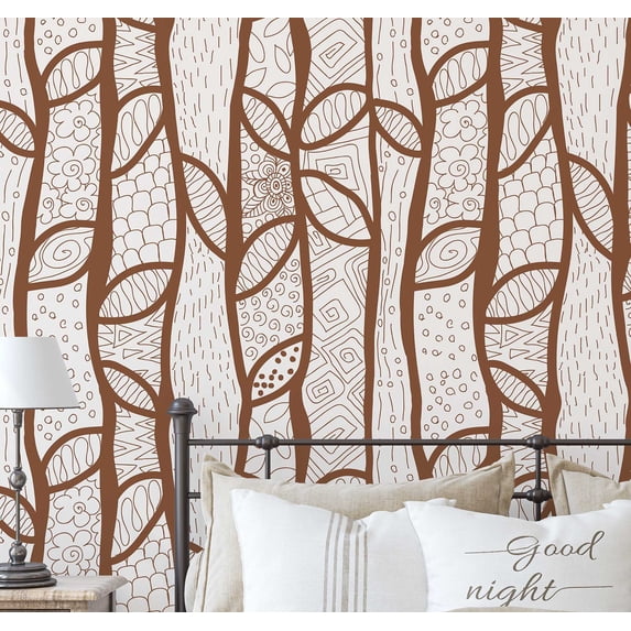 S4Sassy Modern Tree Sketch Print Wallpaper - Brown Wall Covering, 25" X 60" Self-Adhesive Vinyl Walls Paper, Decorative Wall Wrap, Easy Diy Walls Covering For Bedroom, Cabinets, Living Spaces