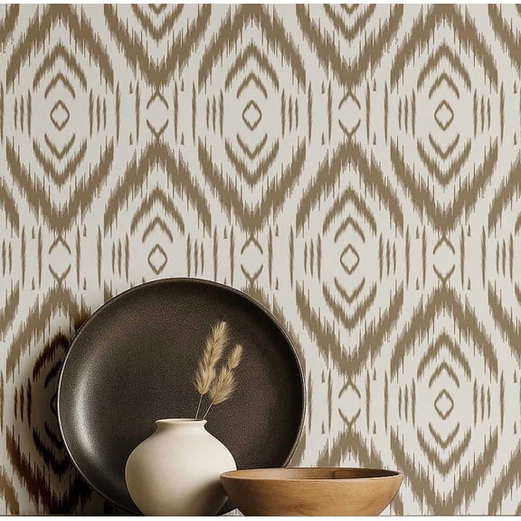 S4Sassy Modern Tribal Ikat Wallpaper - Brown Wall Covering, 25" x 360" Self-Adhesive Textured Vinyl Wall Paper, Decorative Wallwrap, Easy DIY Walls Covering For Bedroom, Cabinets, Living Spaces