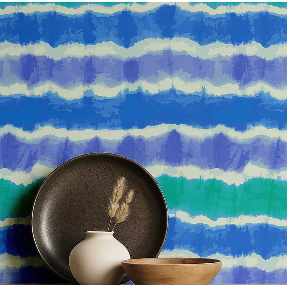 S4Sassy Modern Watercolor Striped Wallpaper- Blue Bohemian Wall Covering, 25" X 240" Self-Adhesive Plain Vinyl Wallpaper, Decorative Wallwrap, Easy Diy Wall Covering For Bedroom, Living Spaces