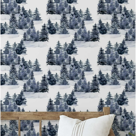 S4Sassy Modern Winter Jungle Wallpaper - Blue Wall Covering, 25" X 120" Self-Adhesive Textured Vinyl Wallpaper, Decorative Wallwrap, Easy Diy Wall Covering For Bedroom, Cabinets, Living Spaces