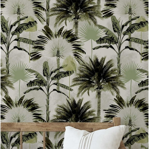 S4Sassy Monochrome Jungle Wallpaper Green Palm Wall Covering, 25" x 60" Self-Adhesive Vinyl Wallpaper, Decorative Wall Wrap, Easy DIY Decor For Bedroom, Living Room, Cabinets, Living Spaces