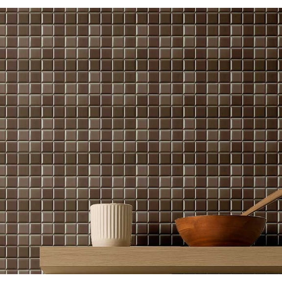 S4Sassy Mosaic Tile Pattern Wallpaper - Brown Wall Covering, 25" X 240" Self-Adhesive Plain Vinyl Wall Paper, Walls Wrap, Modern Minimalist Wallpaper For Office, Bedroom, Workspaces