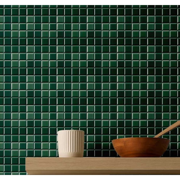 S4Sassy Mosaic Tile Pattern Wallpaper - Green Wall Covering, 25" X 60" Self-Adhesive Textured Vinyl Wall Paper, Walls Wrap, Modern Minimalist Wallpaper For Office, Bedroom, Workspaces