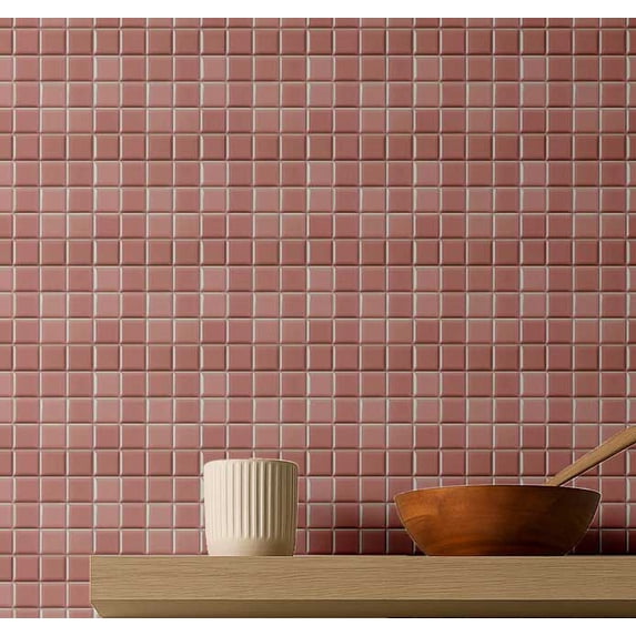 S4Sassy Mosaic Tile Pattern Wallpaper - Pink Wall Covering, 25" X 120" Self-Adhesive Plain Vinyl Wall Paper, Walls Wrap, Modern Minimalist Wallpaper For Office, Bedroom, Workspaces