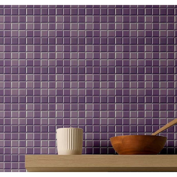 S4Sassy Mosaic Tile Pattern Wallpaper - Purple Wall Covering, 25" X 60" Self-Adhesive Plain Vinyl Wall Paper, Walls Wrap, Modern Minimalist Wallpaper For Office, Bedroom, Workspaces