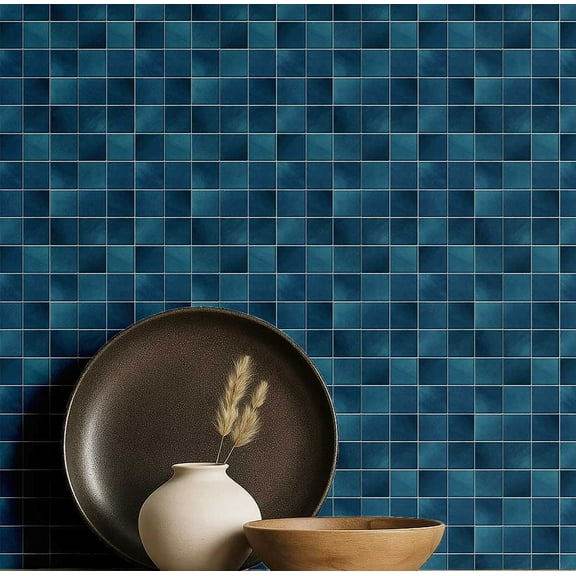 S4Sassy Mosaic Tile Wallpaper - Teal Wall Covering, 25" X 60" Self-Adhesive Textured Vinyl Wall Paper, Walls Wrap, Mediterranean Removable Wallpaper For Kitchen, Dining, Entryway