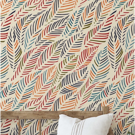 S4Sassy Multi-Color Palm Leaf Wallpaper- Brown Tropical Wall Covering,25"x240" Self-Adhesive Textured Vinyl Wallpaper, Wall Wrap, Easy DIY Decor For Bedroom, Living Room, Living Space