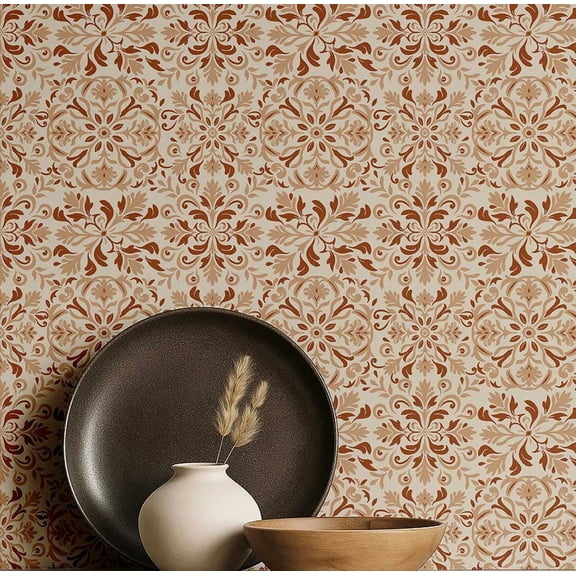 S4Sassy Ornate Motif Wallpaper - Beige Wall Covering, 25" x 120" Self-Adhesive Vinyl Walls Paper, Walls Wrap, Easy DIY Wall Covering For Farmhouse Bedroom, Living Room, Cabinets
