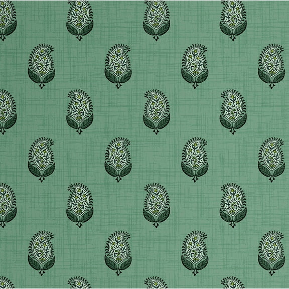 S4Sassy Paisley Block Print Wallpaper - Asian Style Wall Covering, 25" X 240" Self-Adhesive Plain Vinyl Wallpaper, Decorative Wallwrap, Easy Diy Wall Covering For Bedroom, Living Room - Green